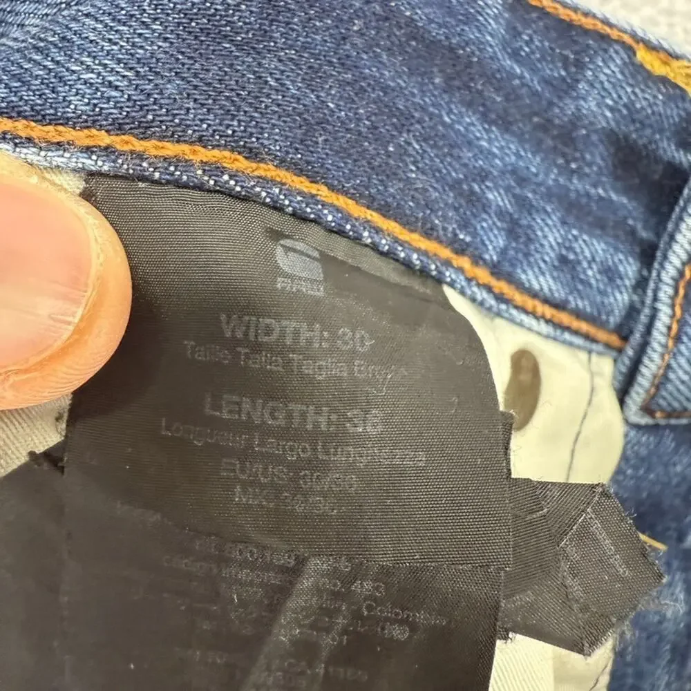 G Star Raw Jeans Mens 30x36 Fits 30x29 Blue 3301 Tapered Dark Wash Whisker Faded